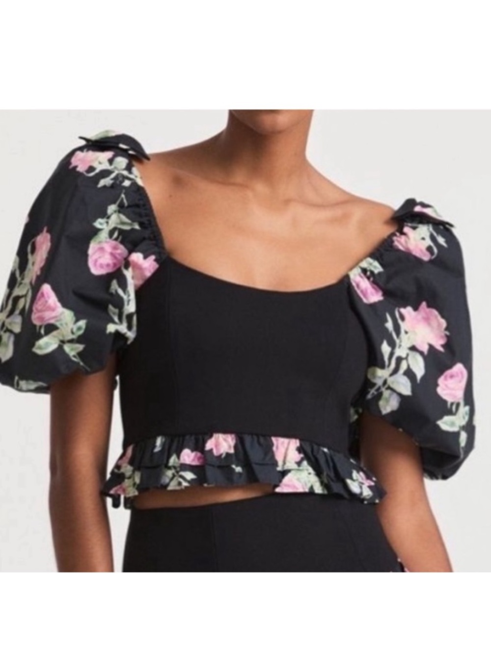 NWT LoveShackFancy Black Floral Spirit Top with Gold Zipper, XS